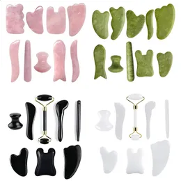 Eye Massager Natural Stone Guasha Board Set Rose Quartz Obsidian Stone Jade Massager Gouache Scraper Lift Acupuncture Skin Care Tools 231214