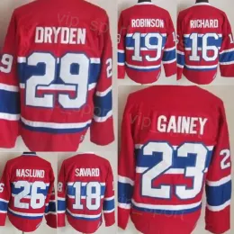 Özel CCM Hokey Retro 19 Larry Robinson Jersey Emekli 23 Bob Gainey 26 Mats Naslund 16 Henri Richard 18 Serge Savard 9 Maurice Richard 4 J