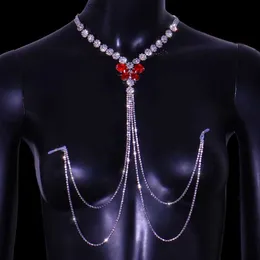 Other Fashion Accessories Luxury Rhinestone Non Piercing Red Butterfly Nipple Chain Necklace for Women Bo Jewelry Crystal Sexy Bo Chest Chain BikiniL231215