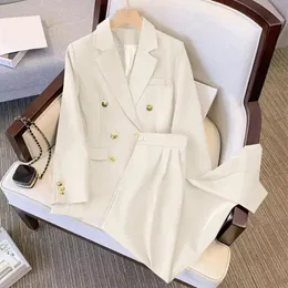 Women's Two Piece Pants 2Pc Blazer Set Formal Business OL Commuting Doublebreasted Jacket Straight Wide Leg Suit Office 231214