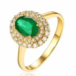 Anillos de racimo Princesa vintage Cristal verde Esmeralda Piedras preciosas Diamantes para mujeres 18k Color oro Joyería Bijoux Bague Regalo de fiesta elegante