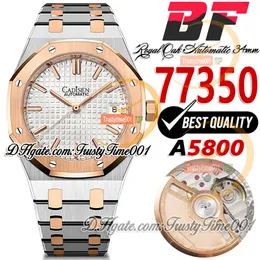 BFF 34mm 77350 A5800 Automatic Lady Watch 50th Anniversary Two Tone Rose Gold White Textured Dial Stick SS Steel Bracelet Super Edition Womens Watches trustytime001