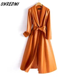 Femmes en cuir Faux SWREDMI femmes Trench manteau S4XL printemps et automne ceintures mince mode vêtements haute rue vestes daim 231214