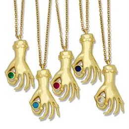 Anhänger Halsketten CZ Modeschmuck Geschenke für Frauen Bunte Zirkon Klassische Collier Main De Fatma Gold Fatima Hand Choker Necklac216T