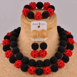 Комплект серег-ожерелья, изящные черные и красные хрустальные бусины, африканские украшения, нигерийские FZZ96-04