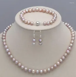 Набор серег-ожерелья из натуральной лаванды Akoya, браслет из культивированного жемчуга диаметром 7–8 мм