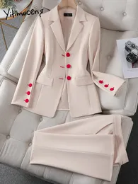 Dwuczęściowe spodnie damskie Jitimuceng Blazer garnitury dla kobiet mody mody z długim rękawem szykowny elegancki slim 2 talia 231214