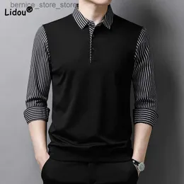 رجال Polos Business Disual Men Fake Phake SPLICED POLO SPRING SPRING AND CASSAL SARMAY DANER TREND Long Sleeve Shirts Q231215