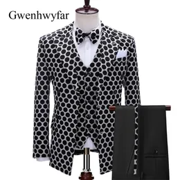 Herrdräkter blazrar gwenhwyfar dubbel bröst dot mönster tuxedos för bröllop brudgummen elegant blazer v hals väst smala fit byxor 231215