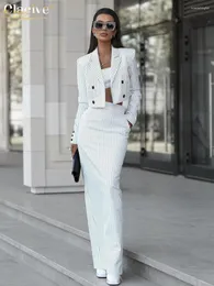 Work Dresses Clacive Fashion Long Sleeve Crop Top 2 Piece Sets Women Elegant Slim Stripe Print Skirts Set Casual High Waist Skirt Suits