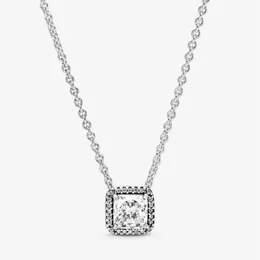 100% 925 Sterling Silver Square Sparkle Halo Necklace Fashion Women Wedding Engagement Jewelry Accessories3316