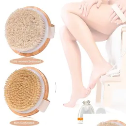 Bath Brushes Sponges Scrubbers Natural Exfoliating Bristle Brush Wooden Body Mas Spa Dry - Bathes Set Bathing Drop Delivery Home Garde Dhexr