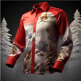 رجال Polos Santa Claus قميص الرجال غير الرسميين في الهواء الطلق شارع عيد الميلاد الخريف والشتاء المكوجر الأكمام الطويلة بورجوندي بني أخضر قميص S-6XL Q231215