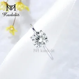 웨딩 반지 kuololit 2ct 1ct ring for Women Solid 14K 10K 화이트 골드 8.0mm 라운드 컷 D/VVS1 솔리테어 링 약혼 웨딩 231214