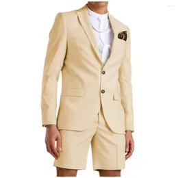 Mäns kostymer sommarstrand avslappnad män med kort byxa 2 stycken kostym homme mariage tuxedo brudgum bröllopsklänning blazer jacka jacka