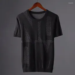 Camisetas masculinas chegada tricô mangas curtas 2024 cor sólida em torno do pescoço casual pullovers de malha homens a58