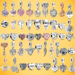 925 Sterling Silver Fit Women Charms Armband Beads Charm Pendant glittrande rosa hjärtan smycken
