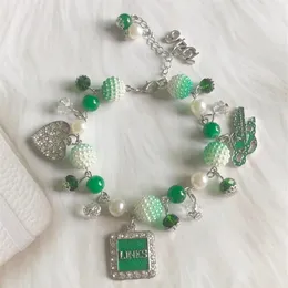 Link Chain Handgemaakte Griekse Sorority Groen Witte Parel Diy Links Inc Roes Hart 1946 Bedelarmband Lady Fashion Jewelry254o