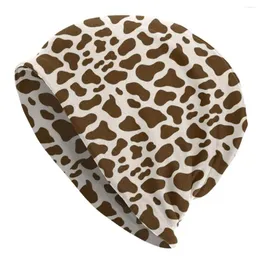 Berets Brown Cow Spots Bonnet Hats 니트 모자 패션 스키 동물 패턴 Skullies Beanies Unisex 따뜻한 이중 사용 캡