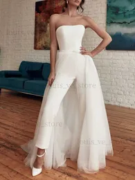 Women's Jumpsuits Rompers Strapless Beach Jumpsuit Wedding Dresses With Detachable Train 2023 Backless White Bridal Gown Slip Pants Party Causle Jumpsuit T231215