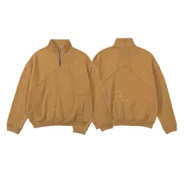 Tungt usa mode överdimensionerade vintage halv blixtlås broderi lapptäcke hoodie vinter män unisex street fleece sweatshirt light brun 23fw 15 dec