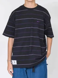 Men's T Shirts 2024 DESCENDANT HORIZONTAL Striped Embroidered Whale Short Sleeve Heavyweight T-shirt TX22
