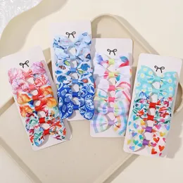 헤어 액세서리 6pcs/set grosgrain 리본 프린트 활 클립 귀여운 여자 아기 헤어 핀 아이 헤어 그립 바렛