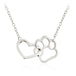 Hollow Out Cute Heart Dog Cat Paw Pendant Necklace Animal Print Friendship Jewelry Mother Child Love Necklaces249U