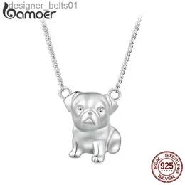 Pendant Necklaces Bamoer 925 Sterling Silver Cute Pug Pendant Necklace Dog Neck Chain for Women Girls Birtay Gift Original Design Fine JewelryL231215