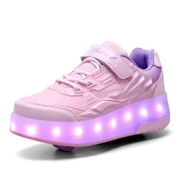 Кроссовки для мальчиков и девочек, роликовые туфли со светодиодной подсветкой, зарядка через USB, детский скейт, повседневный скейтбординг, спортивные детские горячие колеса, размер 29-40