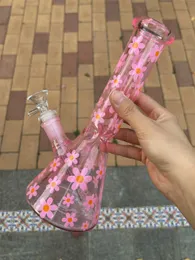 Bong in vetro rosa Daisy Dab Rigs Narghilè Becher Base Downstem Perc Tubo per fumo Bubbler con giunto da 14 mm alto 25 cm