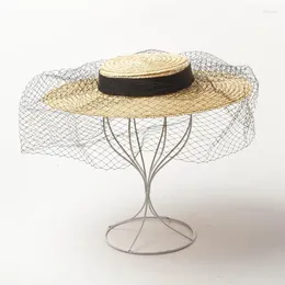 Korthöjd Kvinnor Straw Hat With Black Ribbons Mini Top Headwear Clips Craft Making Fascinator Millinery Pannband