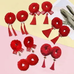 Китайская традиционная веревка для волос «Счастливый год», разноцветная красная плюшевая стильная кисточка принцессы для девочек, аксессуары для детей