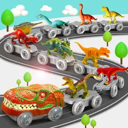 Diecast Model Dinosaur Toys Magical Train Track Racing Toy Bend Flexible Race Flash Light Car Educational Toys For Kids Gift 231214