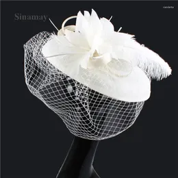 Kentucky Derby Grandi piume Fascinators per capelli Cappelli da sposa Donna Vintage Velo di modisteria Fascia per capelli Accessorio di piume