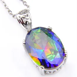 LuckyShine 6pcs Lot Holiday Gift Oval Rainbow Blue Mystical Topaz Gemstone 925S Silver Halsband CZ Pendants Jewelry Unisex300s