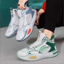 Autumn New High Quality Printed Basketball Shoes Men's Leather Anti Slip Drable Sneaker Youth Fashion Trend Running Footwear