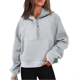 1lulemen-08 Kadın Hoodies Sweatshirts Sonbahar Kış Yoga Takım Tüplü Hoodie Yarım Zip Kadın Süvarileri Gevşek Spor Salonu Ceket Fitness Kısa Peluş Ceket Teri