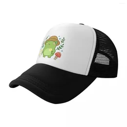 Ball Caps Cute Green Frog With Gardener Hat - Mushroom Flower Blossoms Plants Kawaii Aesthetic Funny Cottagecore Froggy Nat Baseball Cap