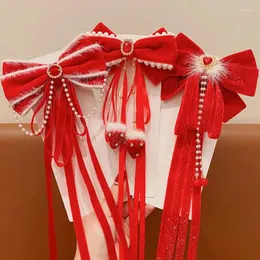 Acessórios de cabelo Streamer Clip Red Bow Children Fringe Year Headpiece