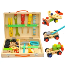 Tools Workshop Educational Montessori Kids Toys Wooden Toolbox Pretend Play Set Preschool Children Nut Screw Assembly Simulation Carpenter Tool 231215