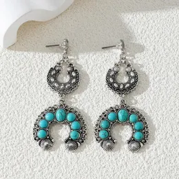 Boucles d'oreilles pendantes Style occidental croissant de lune Turquoise pour femmes, bijoux bohème en alliage Vintage, vente en gros