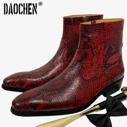 Botas de marca de luxo botas masculinas de alta zíper meados de bezerro botas deslizamento em python sapatos casuais vermelho branco botas básicas sapatos de couro masculino 231216