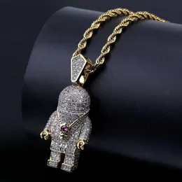 Hip Hop Street Fashion Gold Silver Color Plated Spaceman Necklace Micro Pave Zircon Iced Out Astronaut Pendant Necklace For Men269a
