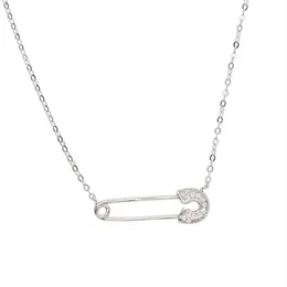 european women jewelry simple safety pin necklace paved cz shiny silver 925 simple latest design silver jewelry292e