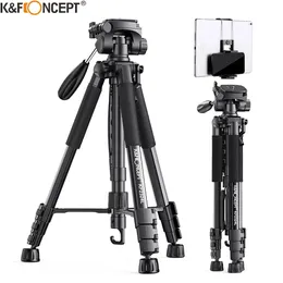 Supporti K F Concept Treppiede da 56"/142 cm con supporto per testa inclinabile e girevole a 3 vie con supporto per cellulare Clip per smartphone Piastra a sgancio rapido