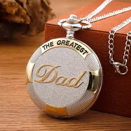 Taschenuhren Vintage Silber Golden Luxus THE GREATEST DAD Quarzuhr Fob Kette Halskette Herren Väter Geschenke Uhr Relogio De Bolso 231216