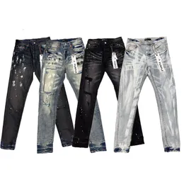 Mens Designer jeans High purple jeans designer Quality inkjet Graffiti micro-horn jeans Luxury denim Gallery Sweat Department pants distressed torn black blue