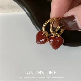 Dangle Chandelier Simple Design Wine Red Love Heart Earrings For Women Gold Color Circle Vintage Peach Drop Earring Can Be Separated N513 231215
