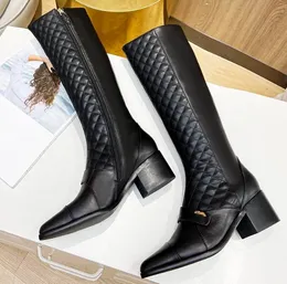 Knight Boots Genuine Leather Pointed Metal Letter Zipper Brand Nonslides Long Sleeve Ladies Boot